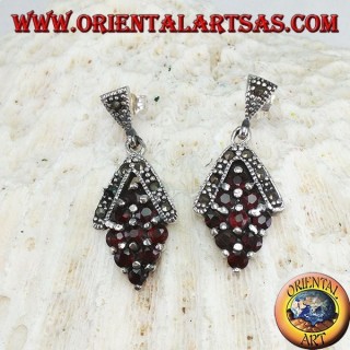 Silver earrings with nine garnets and marcasitesgarnets