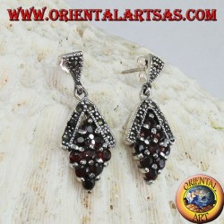 Pendientes de plata con nueve granates y marcasitas