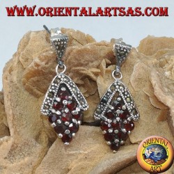 Silver earrings with nine garnets and marcasitesgarnets
