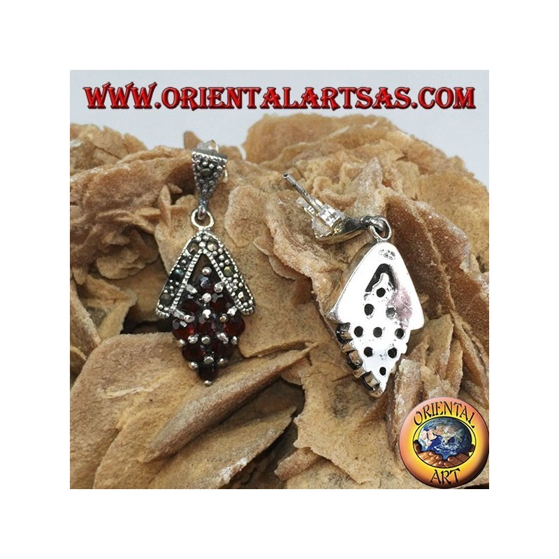 Silver earrings with nine garnets and marcasitesgarnets