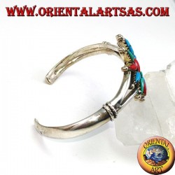 Pulsera de plata rígida, estrella de 12 puntas con coral y turquesa