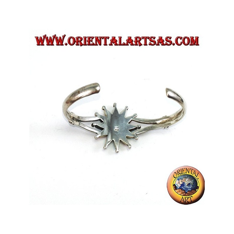 Pulsera de plata rígida, estrella de 12 puntas con coral y turquesa