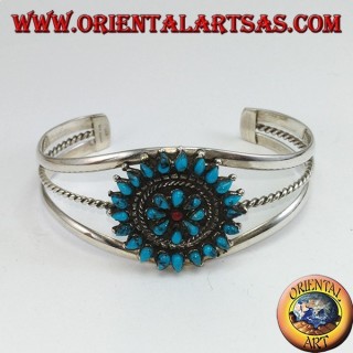 Starre Silberarmband, Träne Türkis Blume