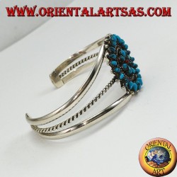 Rigid silver bracelet, teardrop turquoise flower