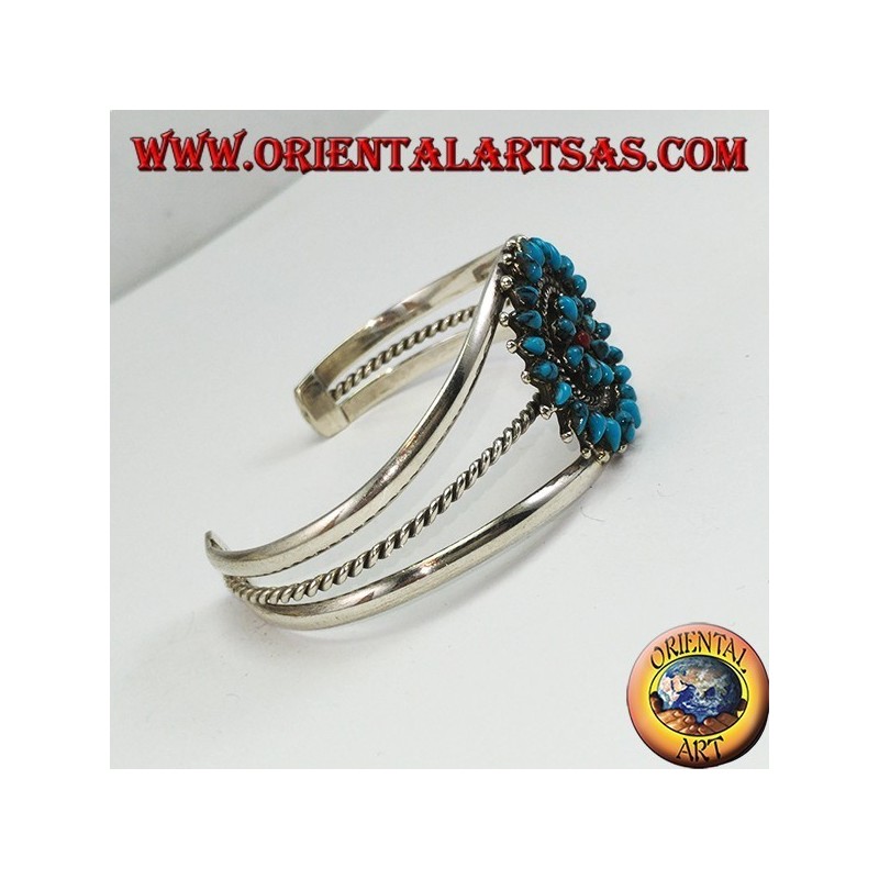 Bracelet en argent rigide, fleur de turquoise en forme de larme