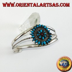 Pulsera de plata rígida, flor de turquesa lágrima