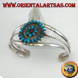 Rigid silver bracelet, teardrop turquoise flower