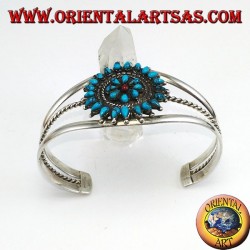 Pulsera de plata rígida, flor de turquesa lágrima