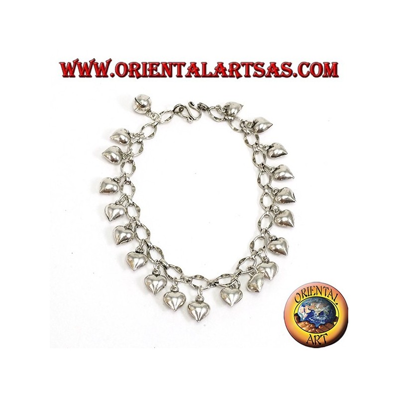 Silbernes Armband mit hängenden Herzen und Glockenring