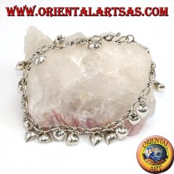 Pulsera de plata con corazones colgantes y campana