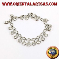 Bracelet en argent avec coeurs suspendus et anneau de cloche
