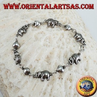 Armband aus Elefanten und Herzen abwechselnd in Silber