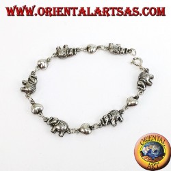 Bracelet of elephants and hearts alternating in a row in silver