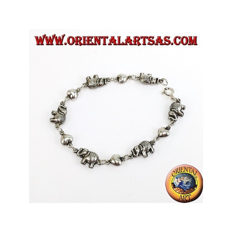 Armband aus Elefanten und Herzen abwechselnd in Silber