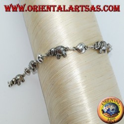 Bracelet d'éléphants et coeurs alternant d'affilée en argent