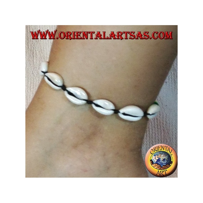 Fußkettchen und Armband mit Kauri-Cauri-Schalen, verstellbar mit Rasta-Kugeln