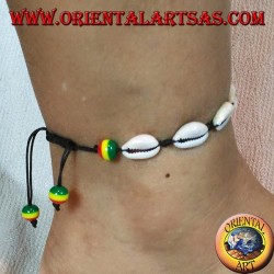 Armband - Kaurimuschel-Fußkettchen und Slipknot mit Rasta-Kugeln