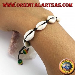 Anklet and bracelet double use of cowrie cauri shells, adjustable with rasta balls