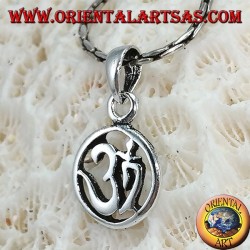 Silver medallion pendant with carved Oṁ Óm and Aum (Sacred syllable)