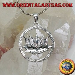 silver pendant Lotus flower in the circle