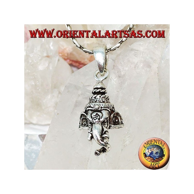 Pendentif tête de Ganesh en argent avec om gravé sur le front