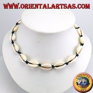 Choker necklace of cowrie shells with chain and with carabiner (adjustable)
