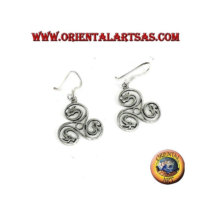 Pendientes de plata triskell celta con cabezas de dragón