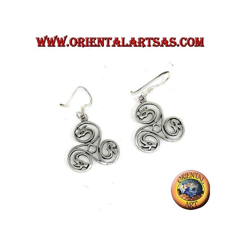 Orecchini in argento triskell celtico con teste di drago