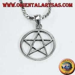 Colgante de plata con estrella pentagonal en el círculo, pequeño
