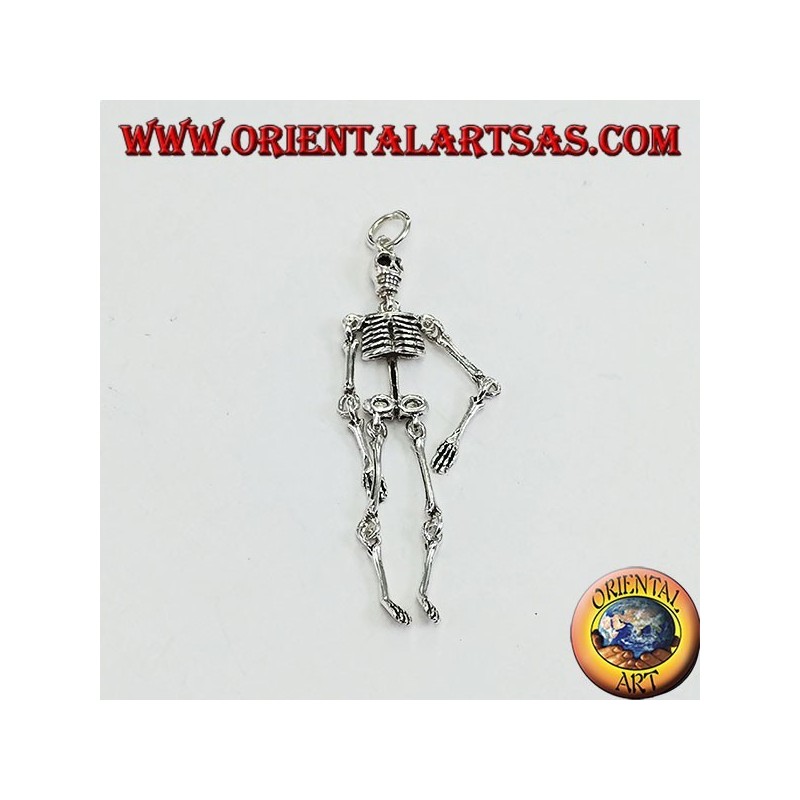Pendant in silver, mobile skeleton composed of 10 moving parts