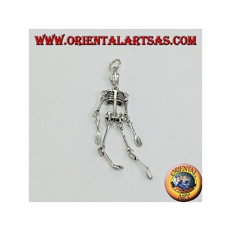 Pendant in silver, mobile skeleton composed of 10 moving parts