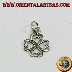 Colgante de plata, trébol de cuatro hojas de cuatro corazones