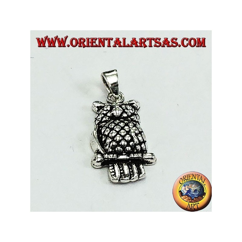 Pendentif hibou aigle argenté sur la branche