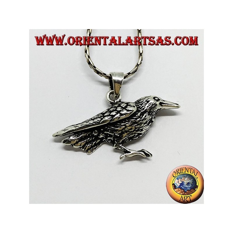 Ciondolo in argento corvo uccello sacro di Odino