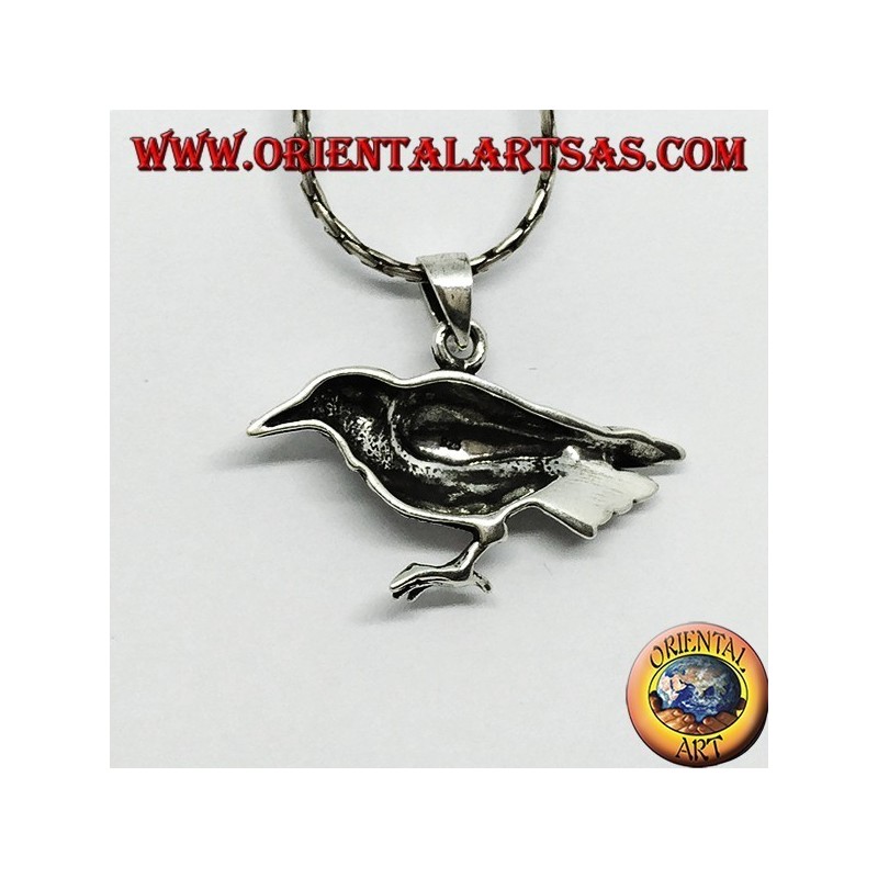 Ciondolo in argento corvo uccello sacro di Odino