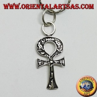 Colgante de plata, cruz ankh con jeroglíficos, cruz de amor