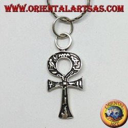 Silver pendant, ankh cross with hieroglyphics, cross of love