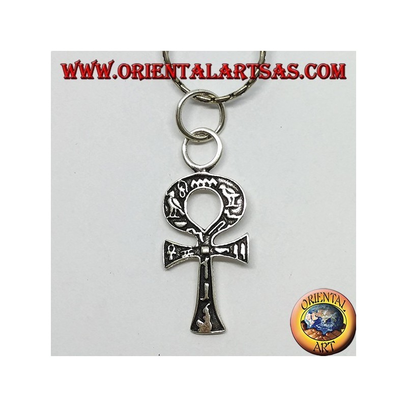 Pendentif en argent, croix ankh avec hiéroglyphes, croix d'amour