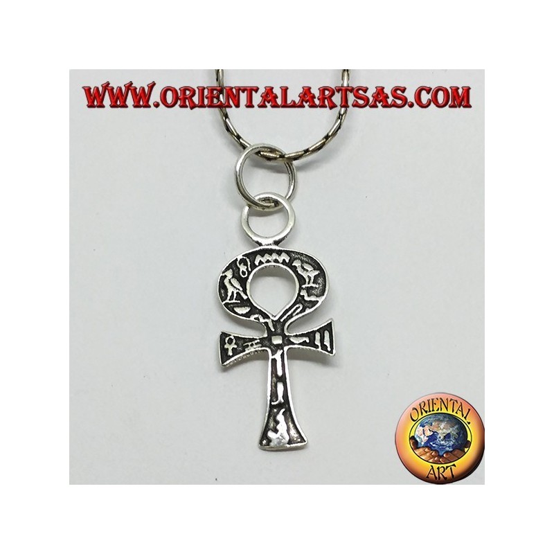 Pendentif en argent, croix ankh avec hiéroglyphes, croix d'amour