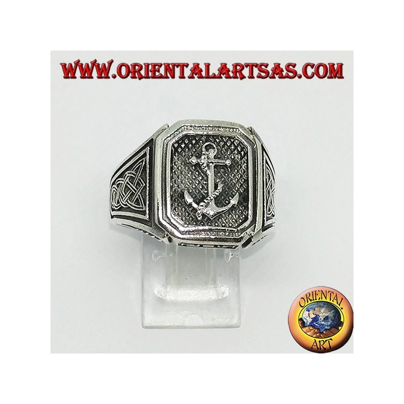 Silver ring seal with anchor with Celtic knot