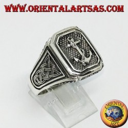 Silver ring seal with anchor with Celtic knot