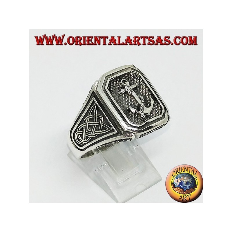 Silberring mit Anker mit keltischem Knoten