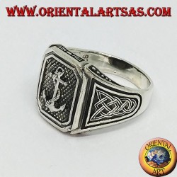Silberring mit Anker mit keltischem Knoten