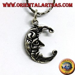 Pendentif en argent des deux côtés de la même lune, triste et heureux