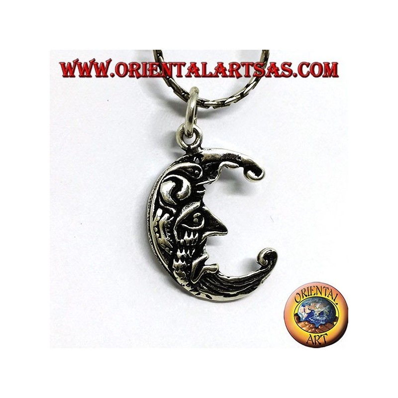 Colgante de plata a los dos lados de la misma luna, triste y feliz