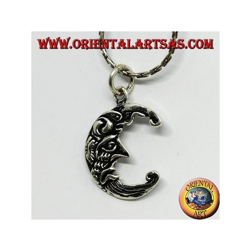Silver pendant the two sides of the same moon, sad and happy