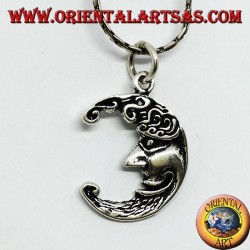 Pendentif en argent des deux côtés de la même lune, triste et heureux