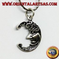 Pendentif en argent des deux côtés de la même lune, triste et heureux