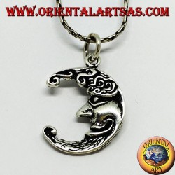 Silver pendant the two sides of the same moon, sad and happy
