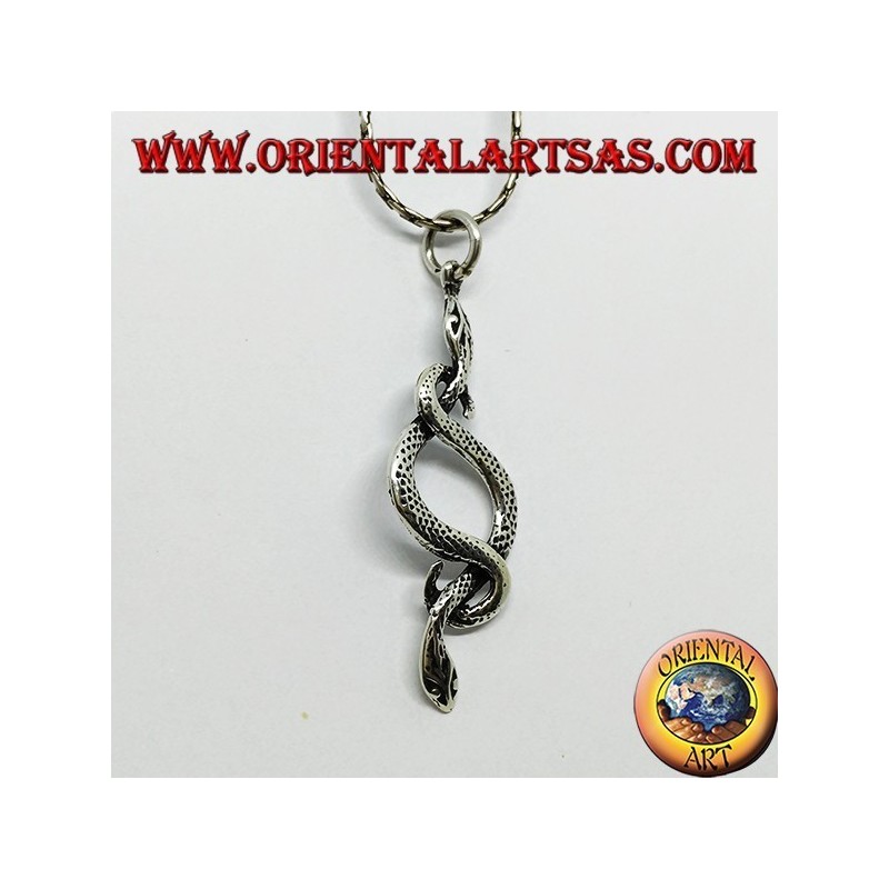 Pendentif en argent, deux serpents amoureux